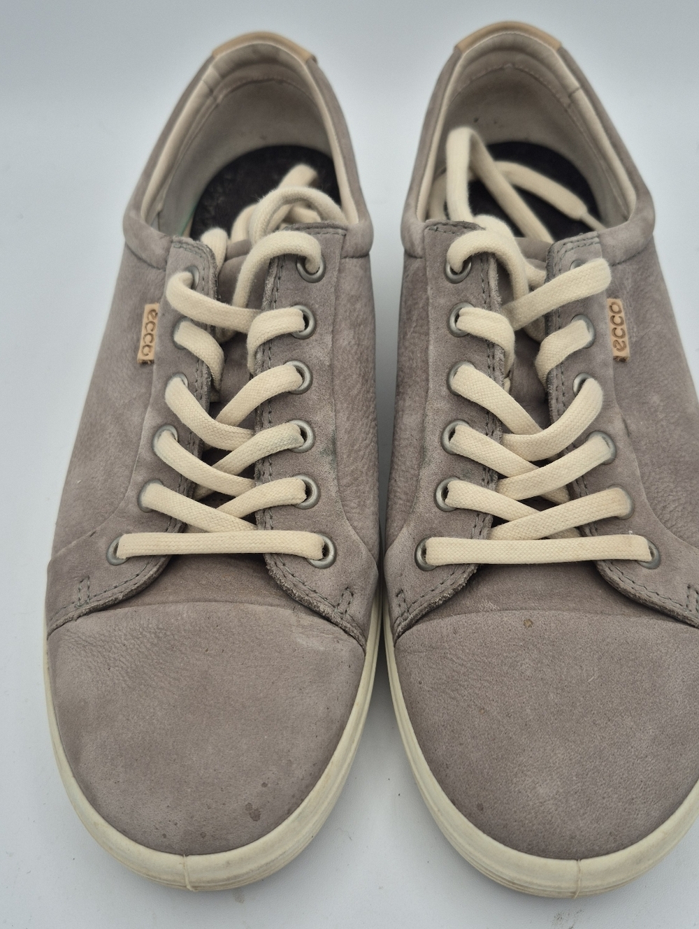 Ecco Woman Taupe Suede Sneakers with Cream Laces